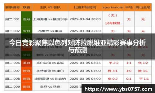 今日竞彩聚焦以色列对阵拉脱维亚精彩赛事分析与预测
